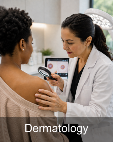 Dermatology Dermatology provider examining a patient’s skin during a consultation