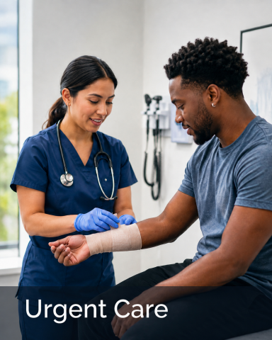 Urgent Care Clinician treating a patient’s wrist in an urgent care setting